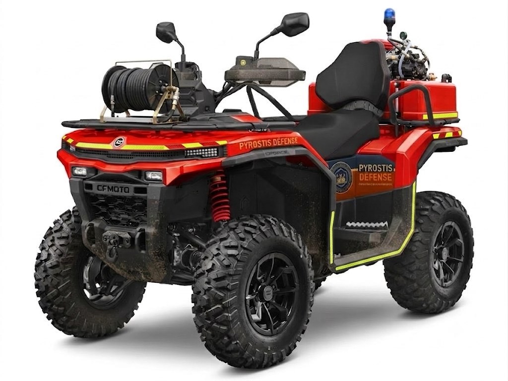 Quad d'intervention incendie Pyrostis Défense, CFMOTO CForce C5 Long équipé pompe haute pression et dévidoir 50 mètres